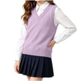 thumbnail image 2 of Spazoro Girls Knit Vest V Neck, Breathable Ribbed Trim Regular Fit Solid Color Sleeveless Preppy Layering Sweater Vest for Kids Purple Size 14-15, 2 of 8