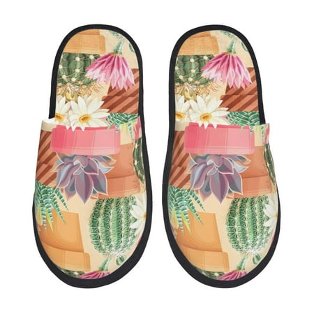 

Honeii Succulent And Cactus print Slippers Memory Foam House Bedroom Slippers for Women and Men Fuzzy Plush Comfy Faux Fur Lined Slide Shoes-Large