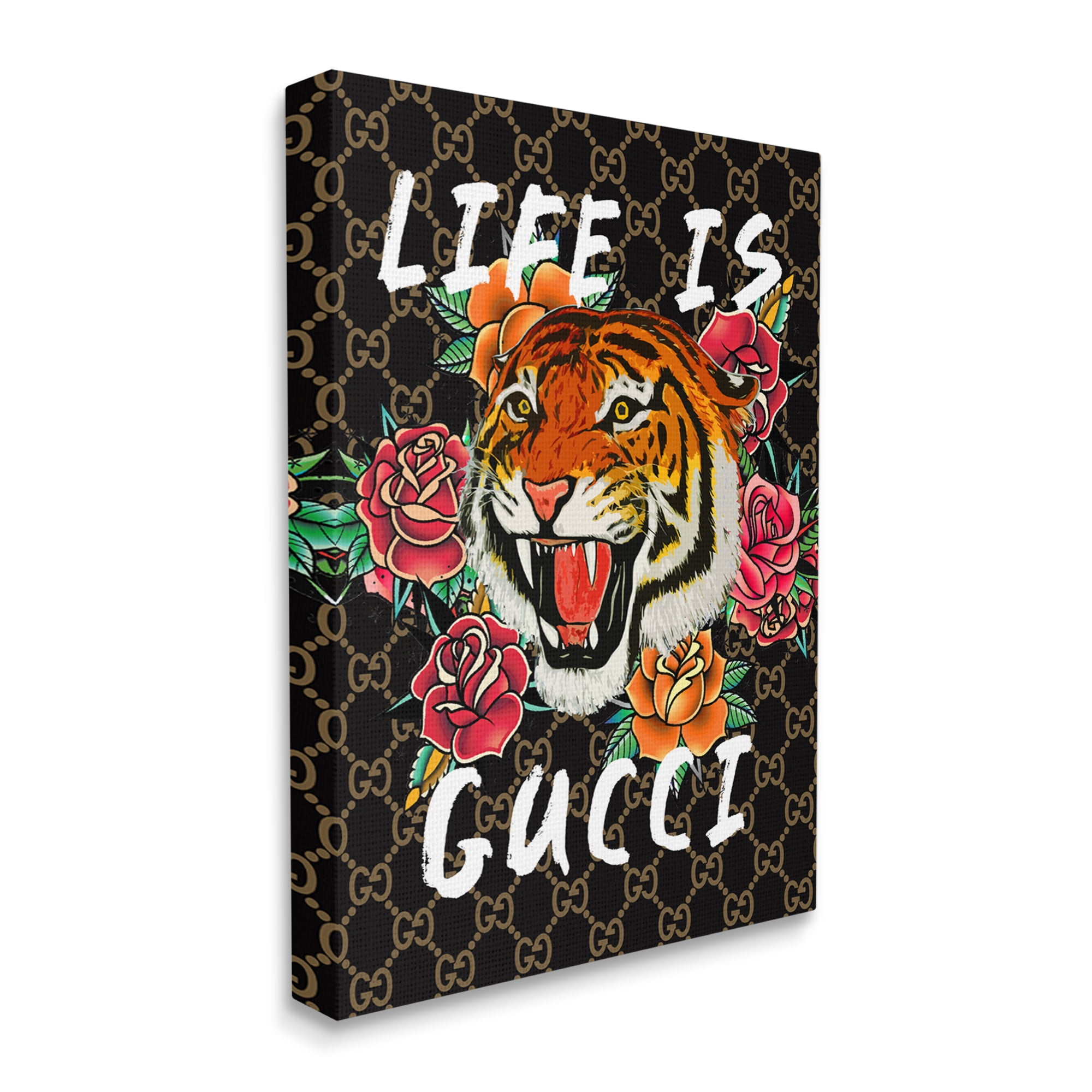 Stupell Industries Glam Tiger & Roses Animals & Insects Painting Gallery Wrapped Canvas Print Wall Art, 24 x 30