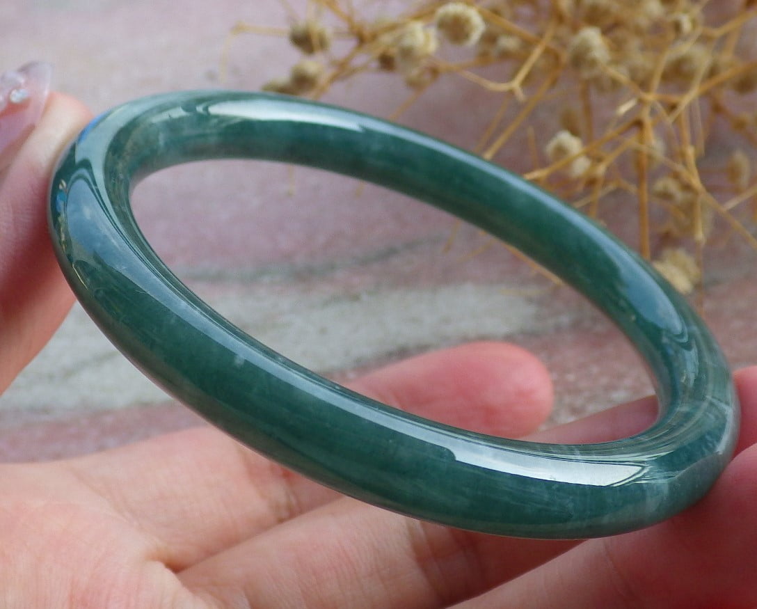 Icy Green Natural A JADE Jadeite Circle Bangle Bracelet 55 mm 682092 TN