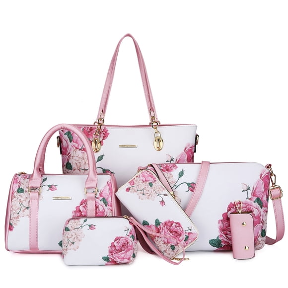 Set de 2 monederos y bolsos juveniles para mujer, 6 unidades, color rosa