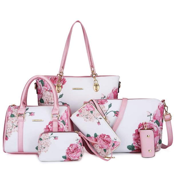 Set de 2 monederos y bolsos juveniles para mujer, 6 unidades, color rosa