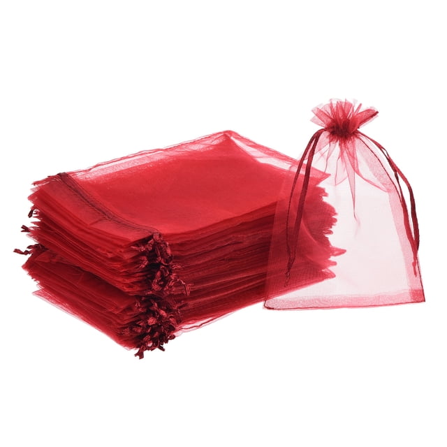 100 piezas de bolsas de organza 4x6 pulgadas con cordón, bolsas de favor de malla transparente color rojo oscuro