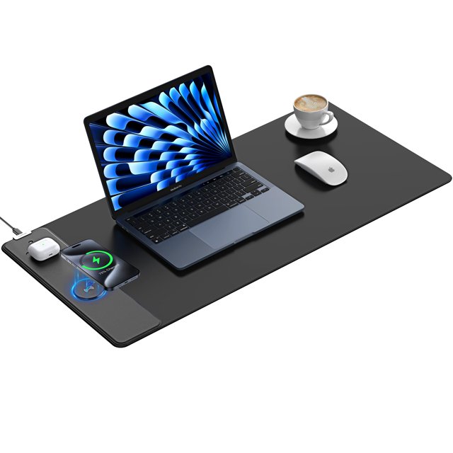 Alfombrilla de ratón con carga inalámbrica TopMade, impermeable, para juegos, negra