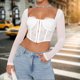 thumbnail image 1 of Blusas Cortas Sheer Mesh Crop Tops Encaje Sexy Camisetas de manga larga Ropa femenina (Blanco L) Cgtredaw para Mujer Blanco T S, 1 of 1