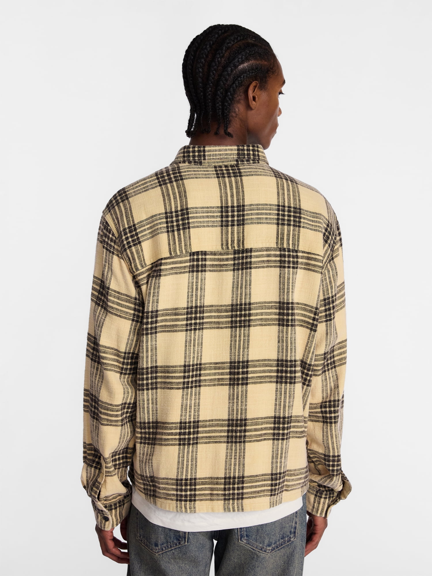 No Boundaries Boxy Fit Grunge Flannel Shirt with Long Sleeves, Men's XS-4XLT