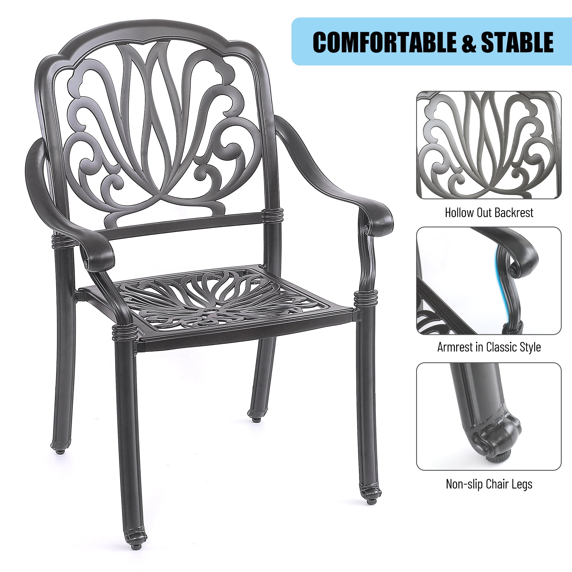 Kadyn 5PCS Outdoor Furniture Dining Table Set, All-Weather Cast Aluminum Patio Furniturev with 1 Round Table, 4 Chairs and Umbrella Hole, Outside Patio Table and Chairs for Patio Garden Deck, Black Kadyn 5PCS Outdoor Furniture Dining Table Set, All-Weather Cast Aluminum Patio Furniturev with 1 Round Table, 4 Chairs and Umbrella Hole, Outside Patio Table and Chairs for Patio Garden Deck, Black