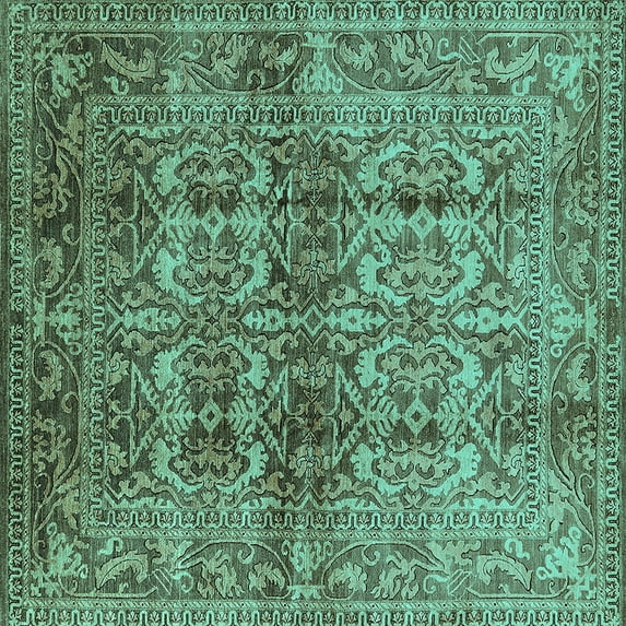 Ahgly Company Indoor Square Oriental Turquoise Blue Traditional Area Rugs, 7' Square