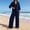 Navy, variant on Women's Linen Summer Two Piece Outfit V Neck Button Down Top Wide Leg Pants Casual Loose Matching Travel Set