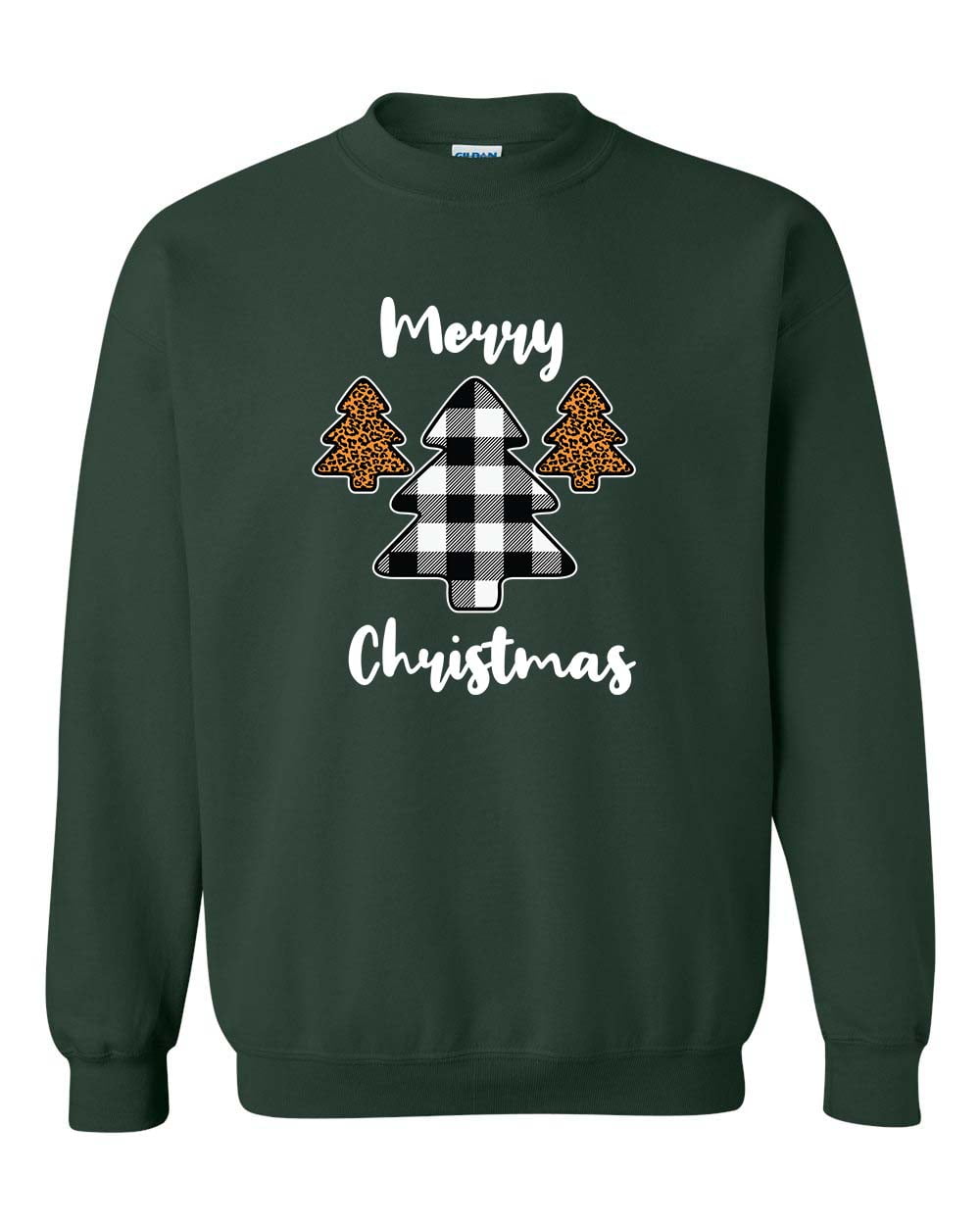 Merry Christmas Buffalo Plaid Leopard Print Trees Unisex Adult Long Sleeve - Bild 1 von 12