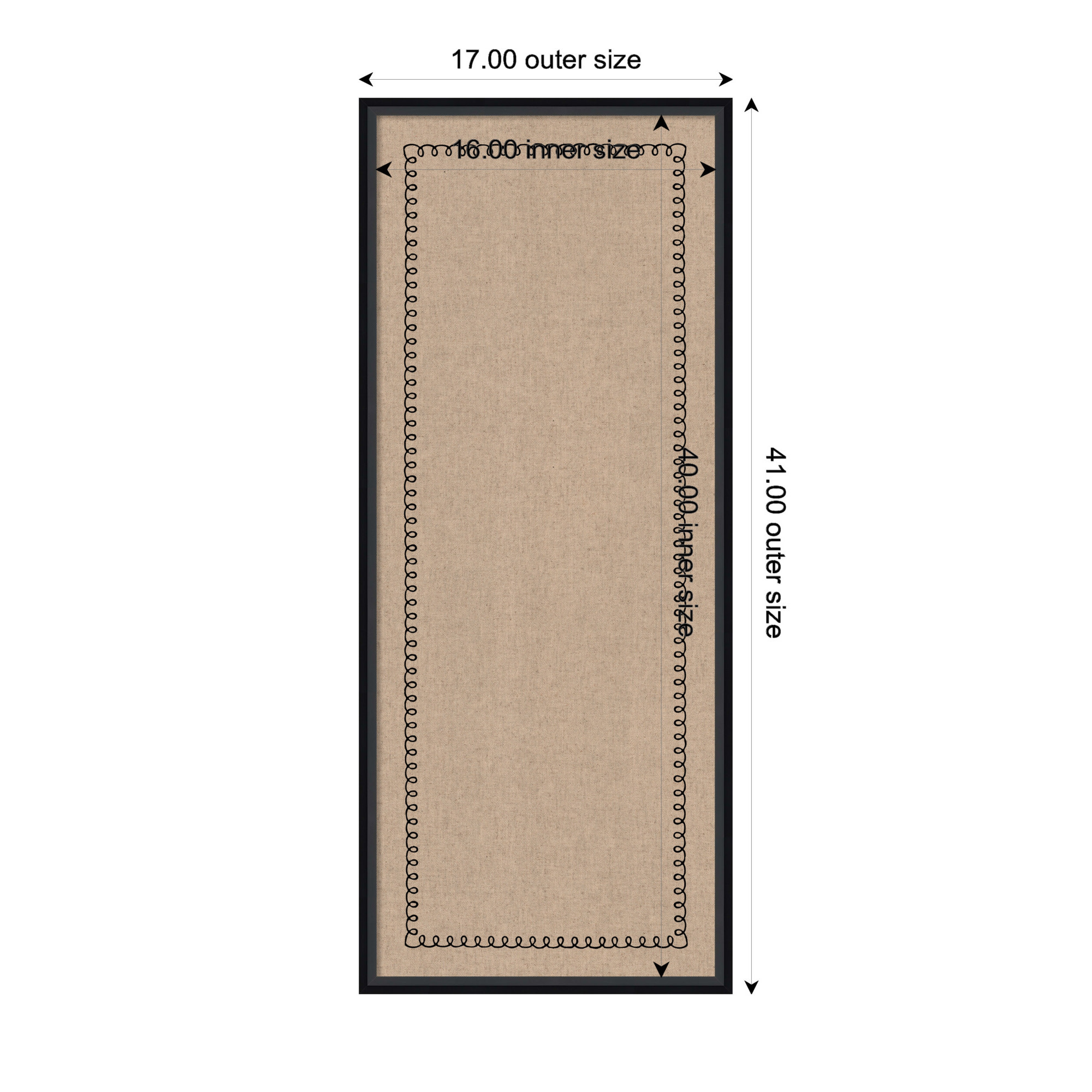 Kate and Laurel Framed Fabric Pinboard 17 x 41, Black Scalloped Edge Printed Linen Modern Bulletin Board for Use as a Vision Board or Wall Organization, Lucie Black Frame