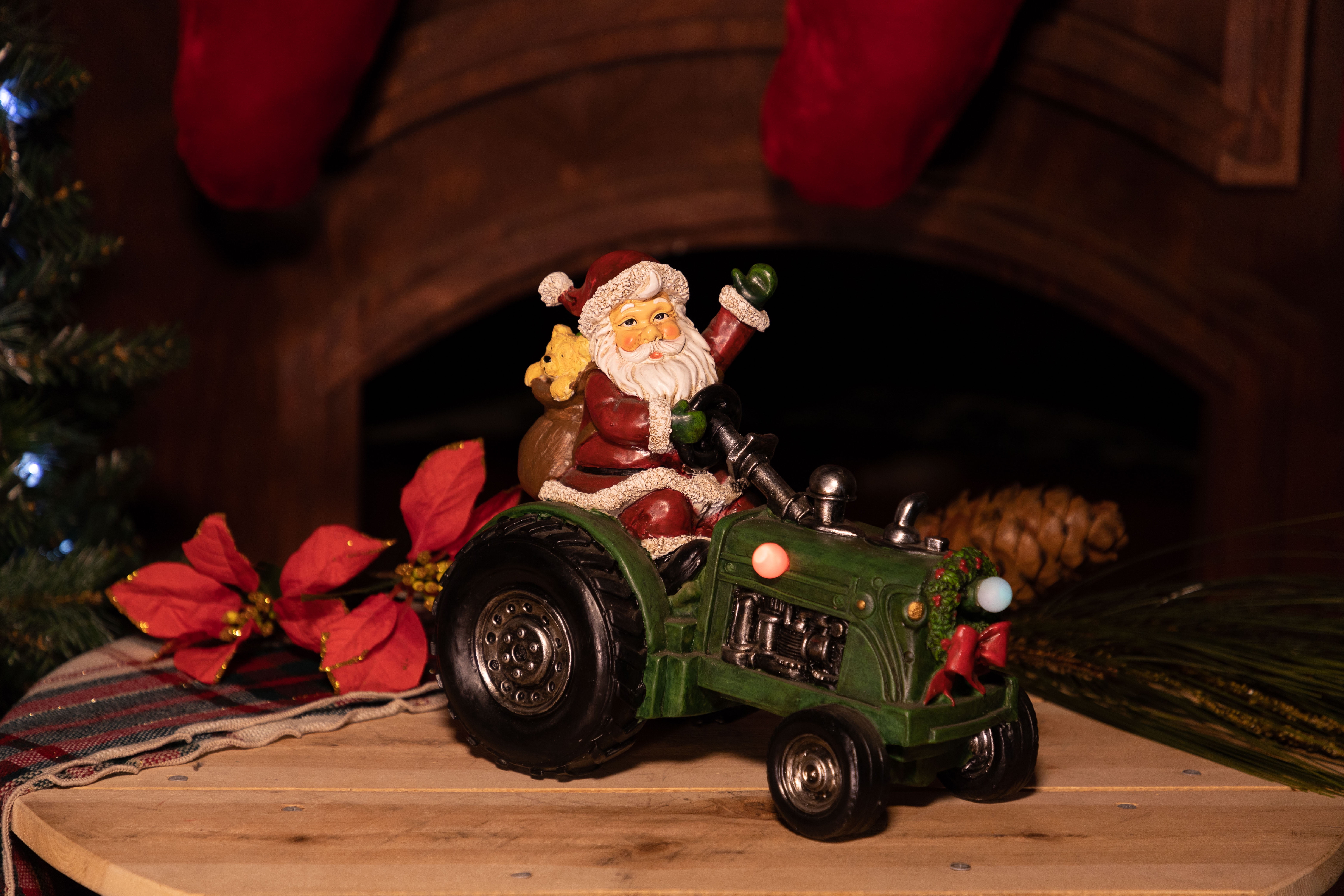 Alpine Santa on Tractor with LED Color Changing Lights and Timer, 9