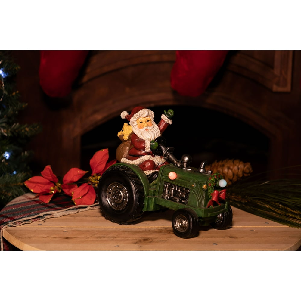 Alpine Santa on Tractor with LED Color Changing Lights and Timer, 9