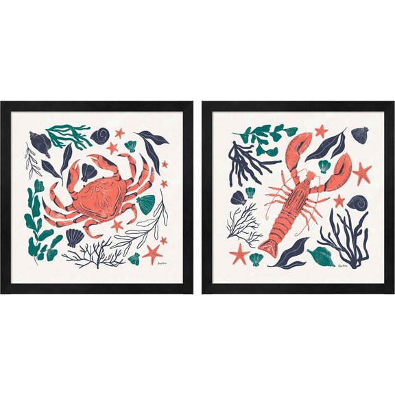 Great Art Now Coastal Reef by Becky Thorns, 2 Piece Framed Art Set Each 13.25"W x 13.25"H