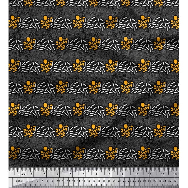 Soimoi Poly Georgette Fabric Brush Stroke & Spiral Abstract Print Sewing Fabric Yard 42 Inch Wide