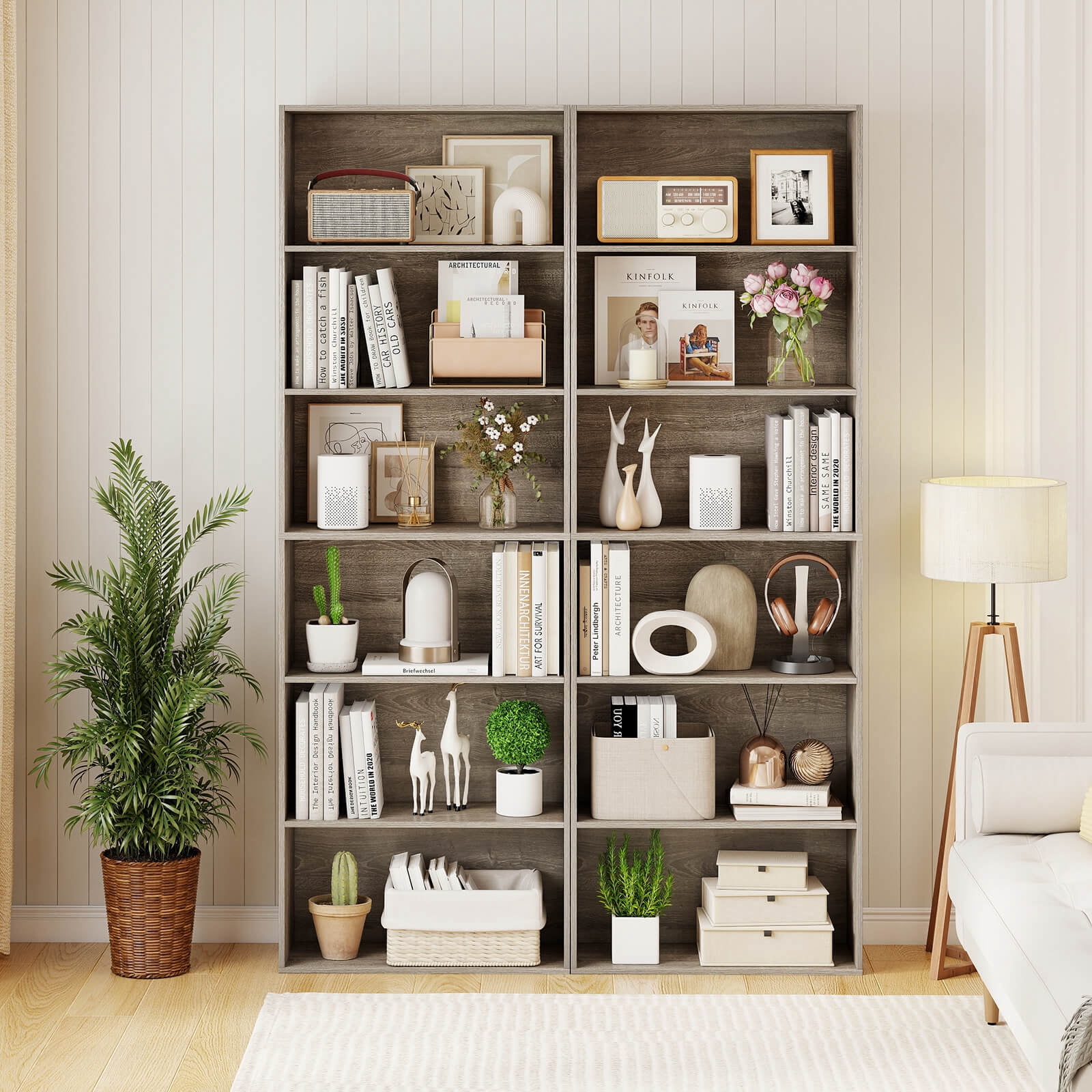 Costway 6-Tier Bookshelf with Open Shelves, Anti-Tipping Kits for Living Room Bedroom Study Gray