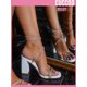 thumbnail image 2 of Party Collection Women Shoes Rhinestone Decor Chunky Heeled Ankle Strap Black Sandals Valentines Day, 2 of 4