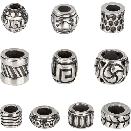10 Style 304 Stainless Steel European Beads Large Hole Beads Silver 10pcs/box for Handmade