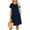 Dark Blue, variant on Women's Round Neck Flounce Sleeve Dress with Pockets 65% Polyester 30% Viscose 5% Elastane Ideal for Casual Wear