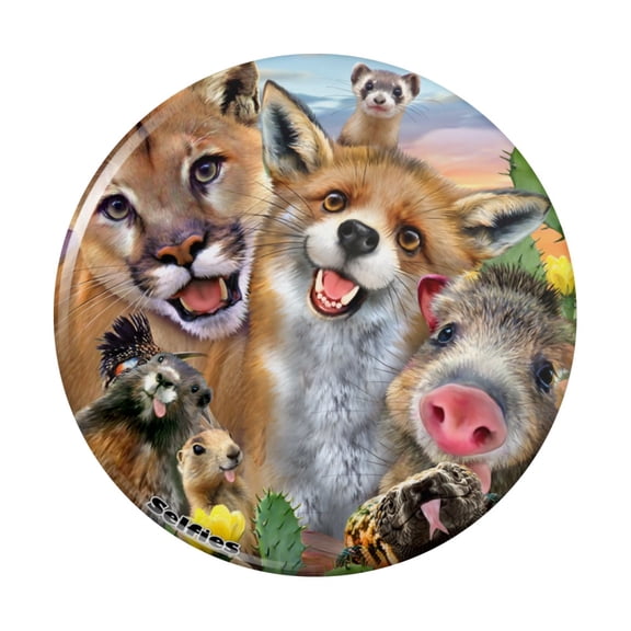 Southwestern Animals Selfie Cougar Fox Roadrunner Prairie Dog Kitchen Refrigerator Locker Button Magnet