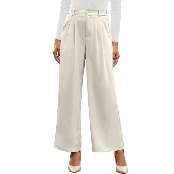 Womens Pants Wide Leg Solid Color Business Pants With Pockets Button Front Casual Trousers royal blue XXL