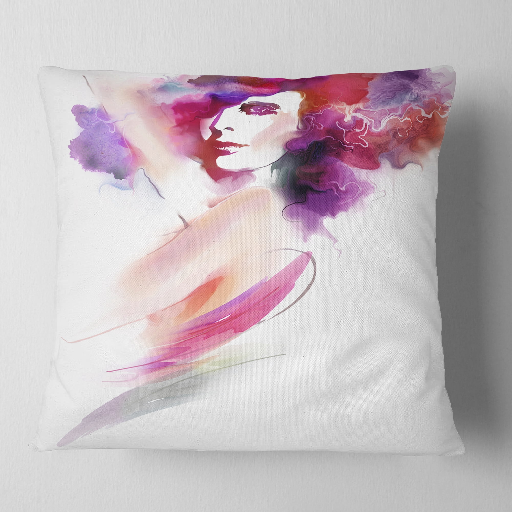 Designart Woman with Colors - Portrait Throw Pillow - 16x16