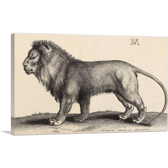 ARTCANVAS A Lion Standing Canvas Art Print by Albrecht Durer - Size: 18" x 12" (1.50" Deep)