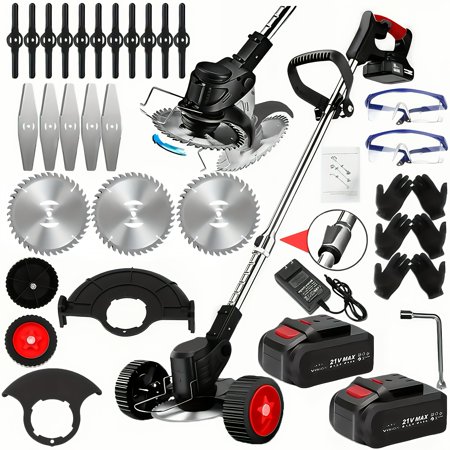 2025 Compact Portable Cordless Electric Lawn Mower/Weeder with 2 High Capacity Lithium Batteries and 3 Types of Blades, Multiple Gifts, Multi-Functional Weeder for Yard and Garden (black)