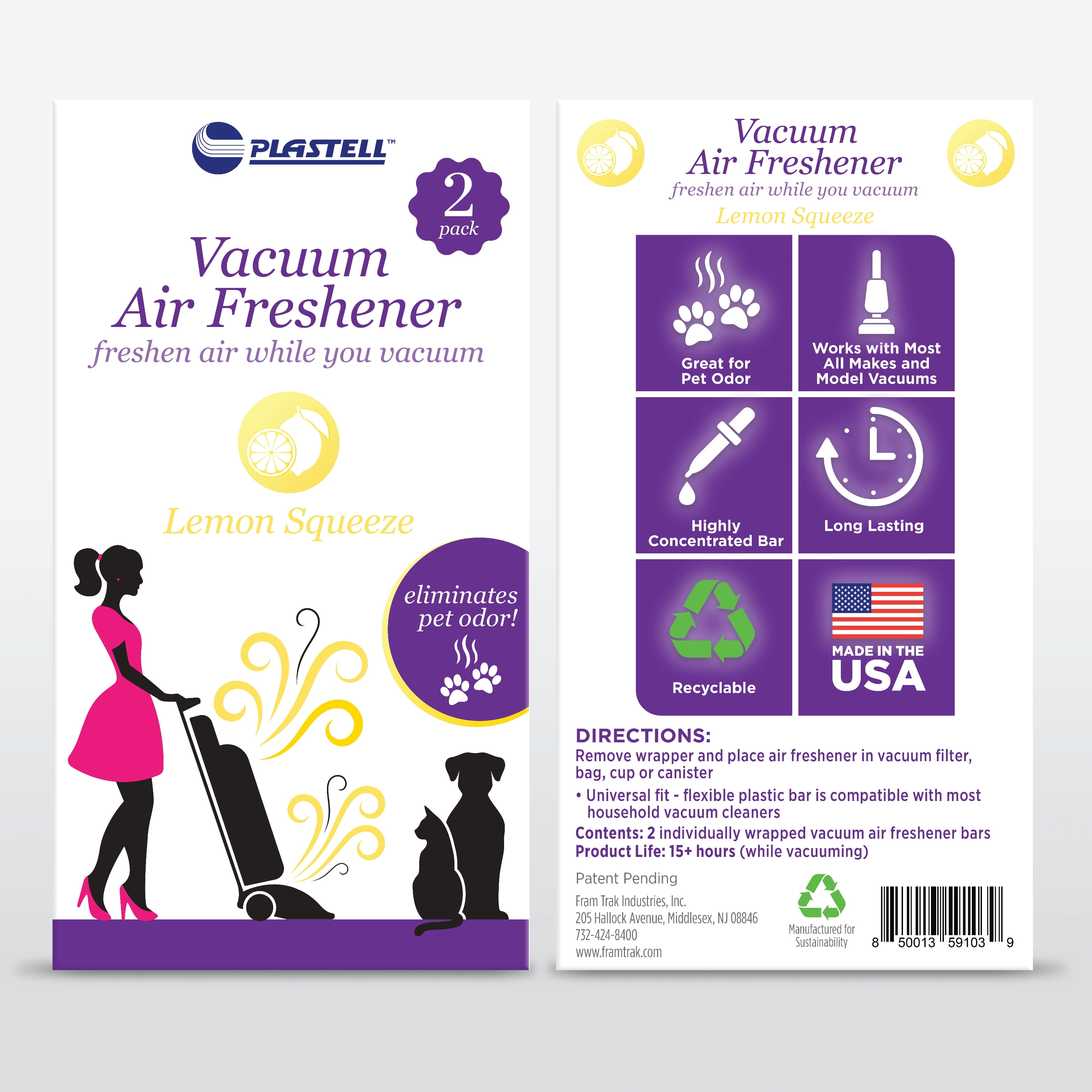 PLASTELL VacScents Vacuum Air Freshener Bars, Lemon Squeeze, 2 Pack