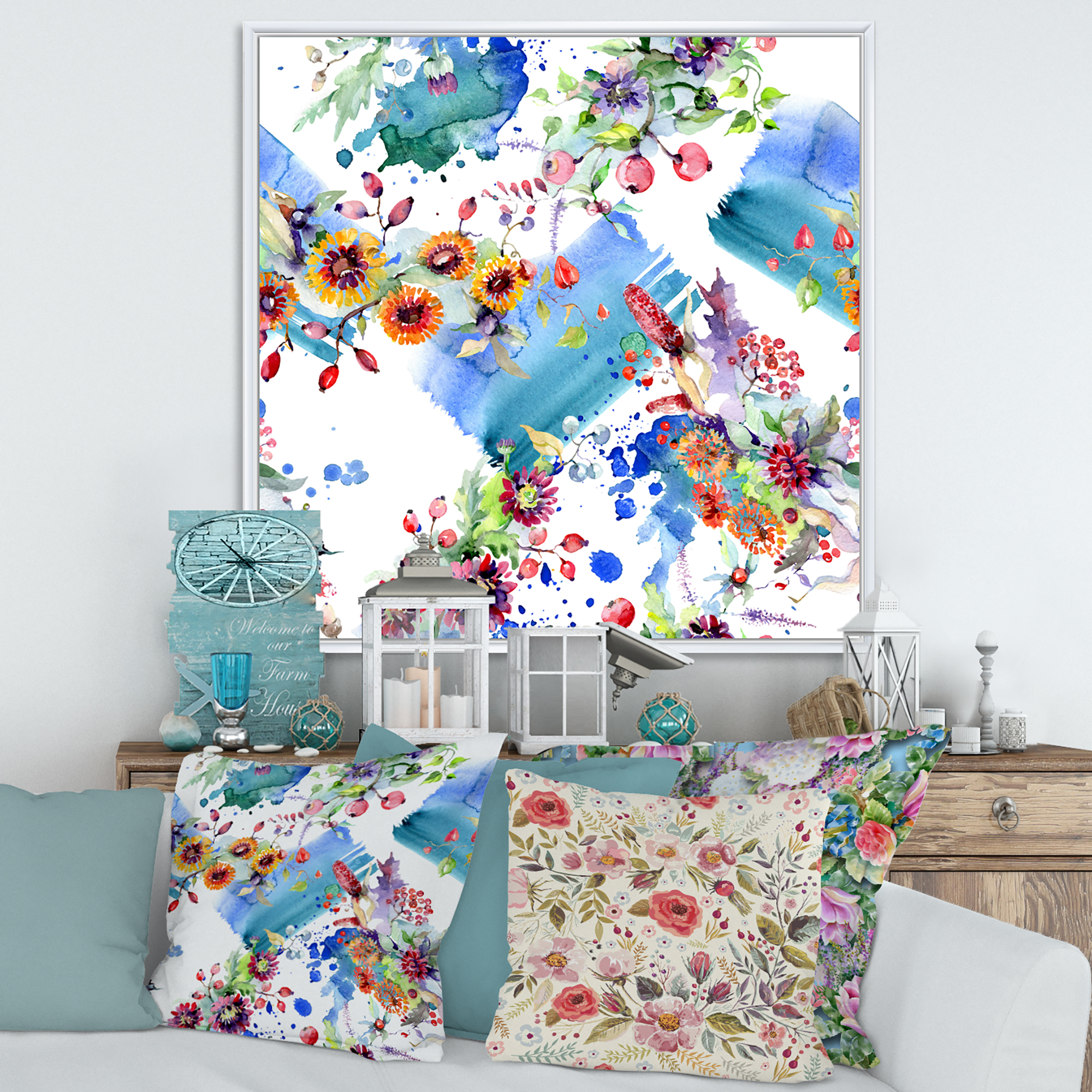 Designart 'Wildflowers and Vibrant Wild Spring Leaves IX' Modern Framed Canvas Wall Art Print