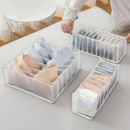 

LEUCHTEN 3 Pcs Underwear Drawer Organizer Foldable Closet Compartments Storage Box For Bras Socks Underpants Panties