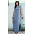 thumbnail image 4 of Women's Summer Maxi Dress Long Casual Loose Fit Round Neck Wrinkle-Free with Pockets Side Slit Denim Blue S, 4 of 7