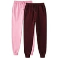 thumbnail image 2 of PXLKNZH 2 Pack Women's High Waisted Sweatpants Solid Color Workout Active Joggers Pants Cinch Bottom Baggy Lounge Bottoms Wine,S, 2 of 3
