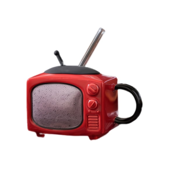 QualitChoice Tasse Revolver en Céramique pour TV 450ml Tasse à Thé avec Couvercle Rouge Foncé