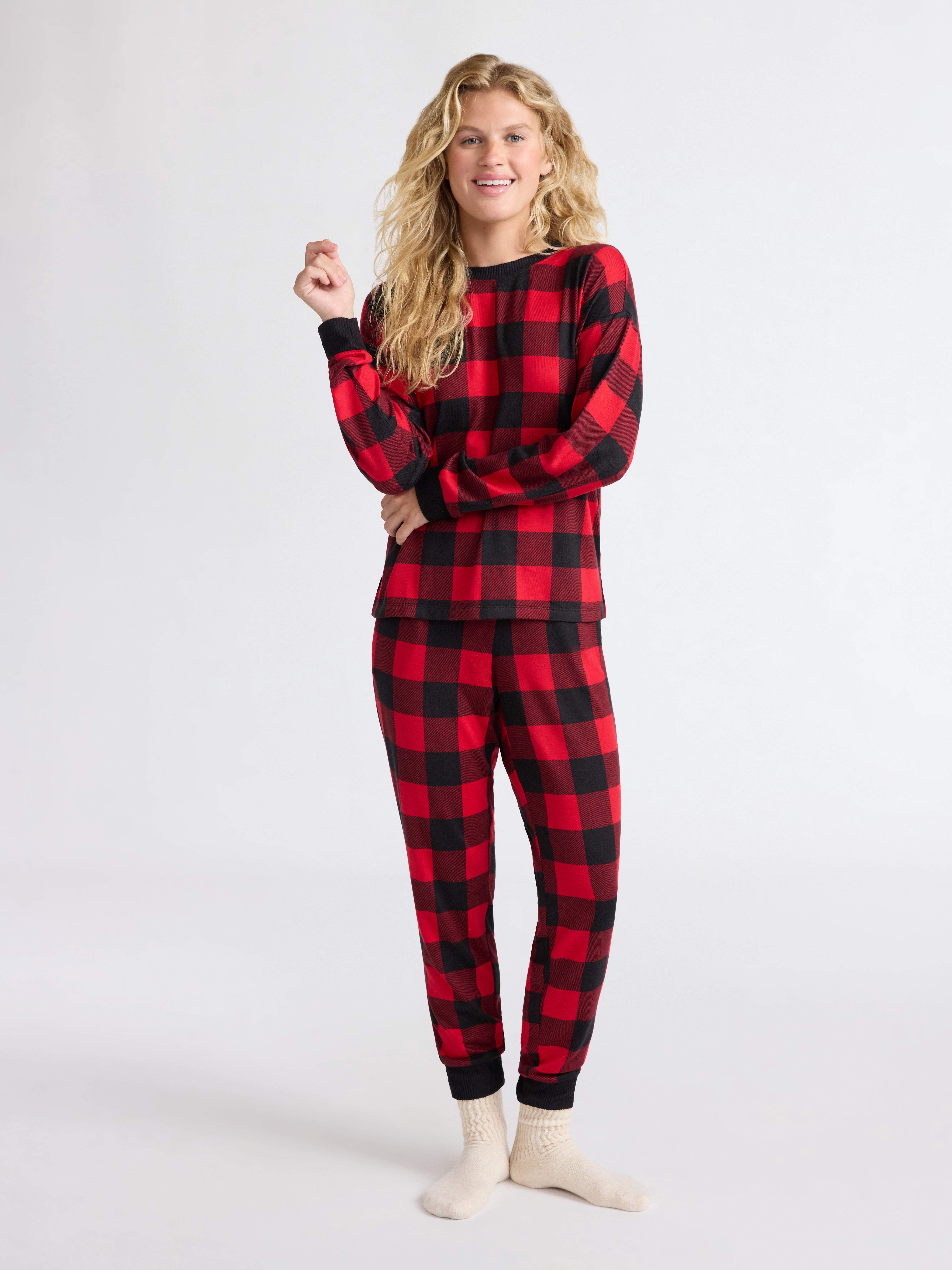 Joyspun Women's Cozy Lounge Collection Hacci Knit Sleep Top with Long Sleeves, Sizes XS-3X