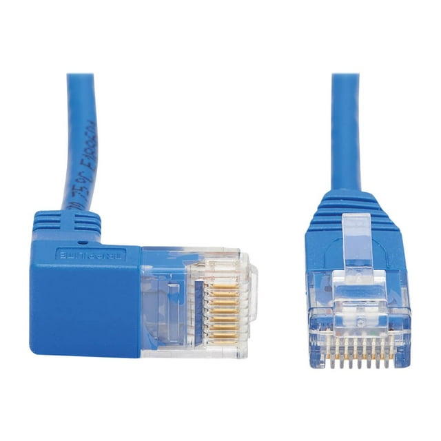 Tripp Lite Down-Angle Cat6 Gigabit Molded Slim UTP Ethernet Cable (RJ45 Right-Angle Down M to RJ45 M), Blue, 7 ft. - Patch cable - RJ-45 (M) to RJ-45 (M) down-angled - 7 ft - UTP - CAT 5/5e/6 - molded, stranded - blue