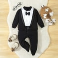 thumbnail image 4 of LIIPEE Boys Onesie Spring Autumn Soft Casual Long Sleeve Notched Bow Tie Gentleman Dress Tuxedo Jumpsuit Leisure Party One-Pieces,Black,0-3 M, 4 of 6