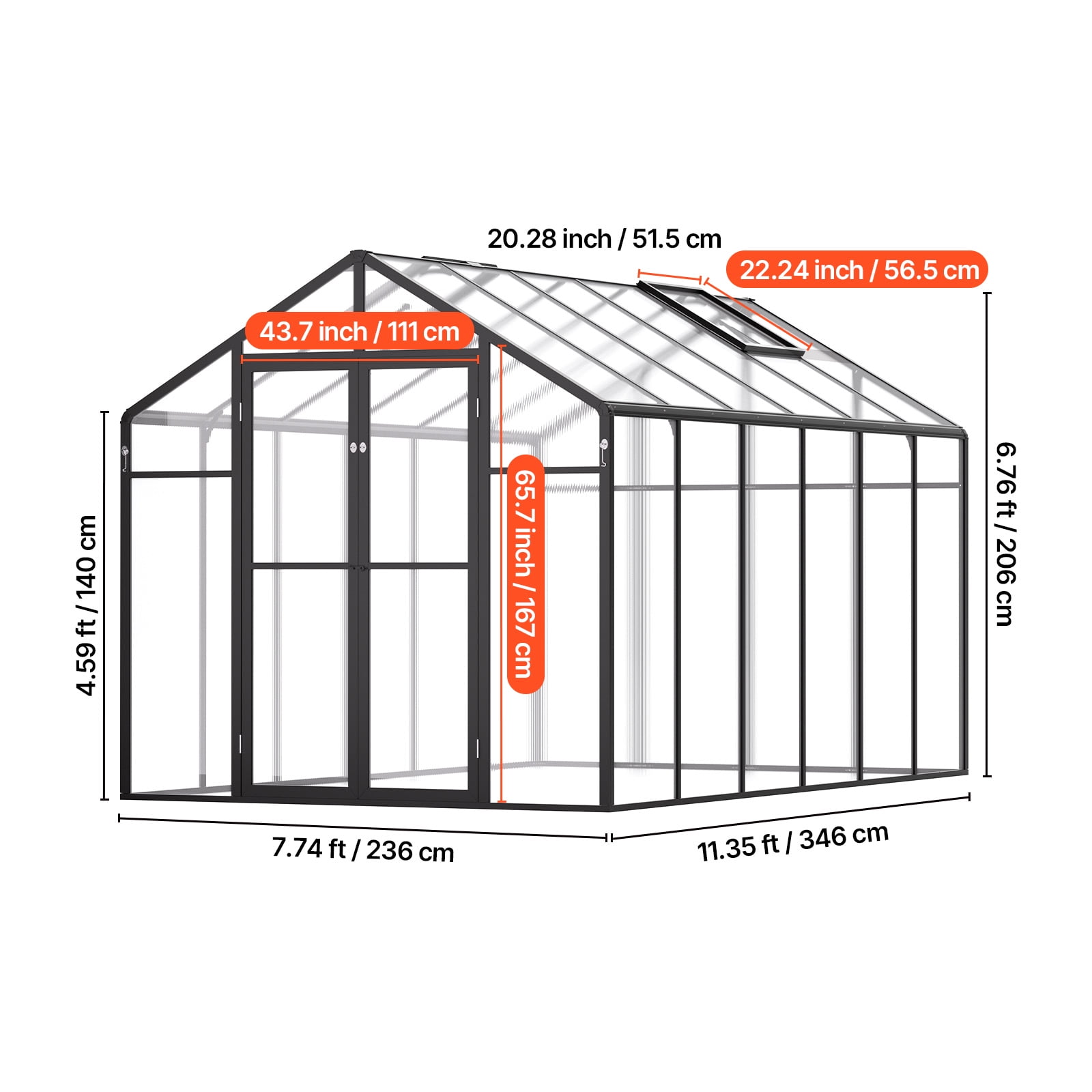 VEVOR Polycarbonate Greenhouse, 8 x 12 Ft, Outdoor Greenhouse with 2 Vent Windows, Pavilion Styled Greenhouse with Hinged Door, Aluminum Large Walk-in Greenhouse Kit for Outside Garden Backyard
