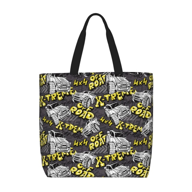 Fotbe White Retro Off-Road Vehicle Bolsa Tote con Estampado para Mujer, Bolsos con Cremallera, Bolsa de Hombro Casual de Gran Capacidad con Bolsillos Internos