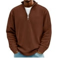 thumbnail image 2 of Wrtxtat Quarter Zip Corduroy Sweatshirt for Men Relaxed Fit Solid Color Pullover Striped Knit Long Sleeve Mock Neck Top Brown XXXXL, 2 of 7