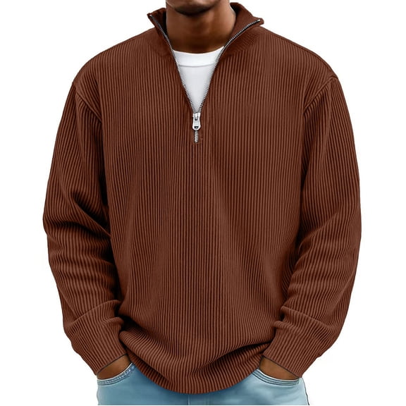 Mlkoz Quarter Zip Pullover Mens Long Sleeve Corduroy Sweatshirt Casual Half Zip Sweater Tops Collar Golf Shirts Pullover Tops S-5XL