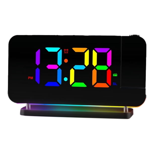 Reloj Despertador con Proyección de Radio FM con Luz RGB, Pantalla LED, Reloj Despertador de Escritorio, Brillo Ajustable, Color Negro
