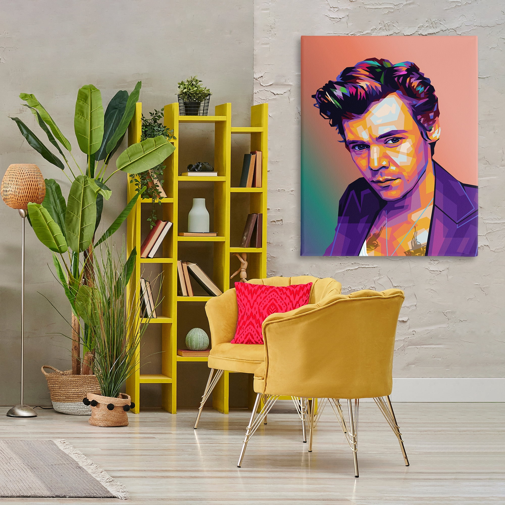 Stupell Industries Peach & Purple Harry People Painting Wrapped Canvas Art Print Wall Art, 36 x 48