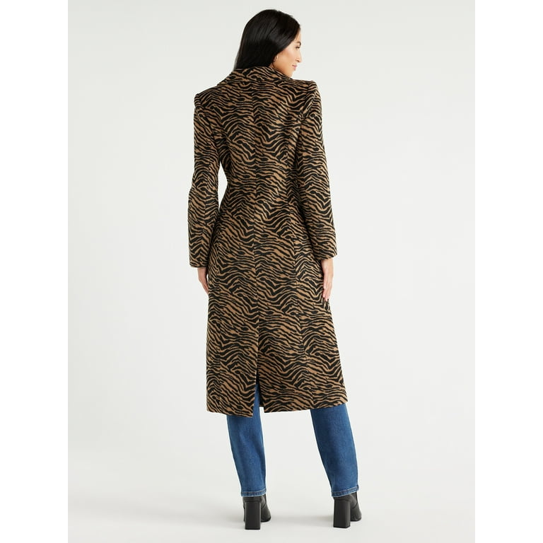 Sofia Jeans Women's Fit and Flare Long Coat with Zebra Prints, Sizes XS-2XL