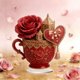 thumbnail image 3 of Regalo romántico de adorno de taza de té | Decoración acrílica en forma de corazón 15cm | Juego de tazas de té con temática de amor, platillo a juego, cuchara para remover | Acabado brillante, 3 of 4
