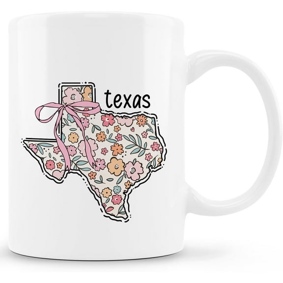 Coquette Texas Gifts Mug – Pink Bow Floral Coffee Mugs, Texas Map Ceramic Coffee Mug 11 Oz