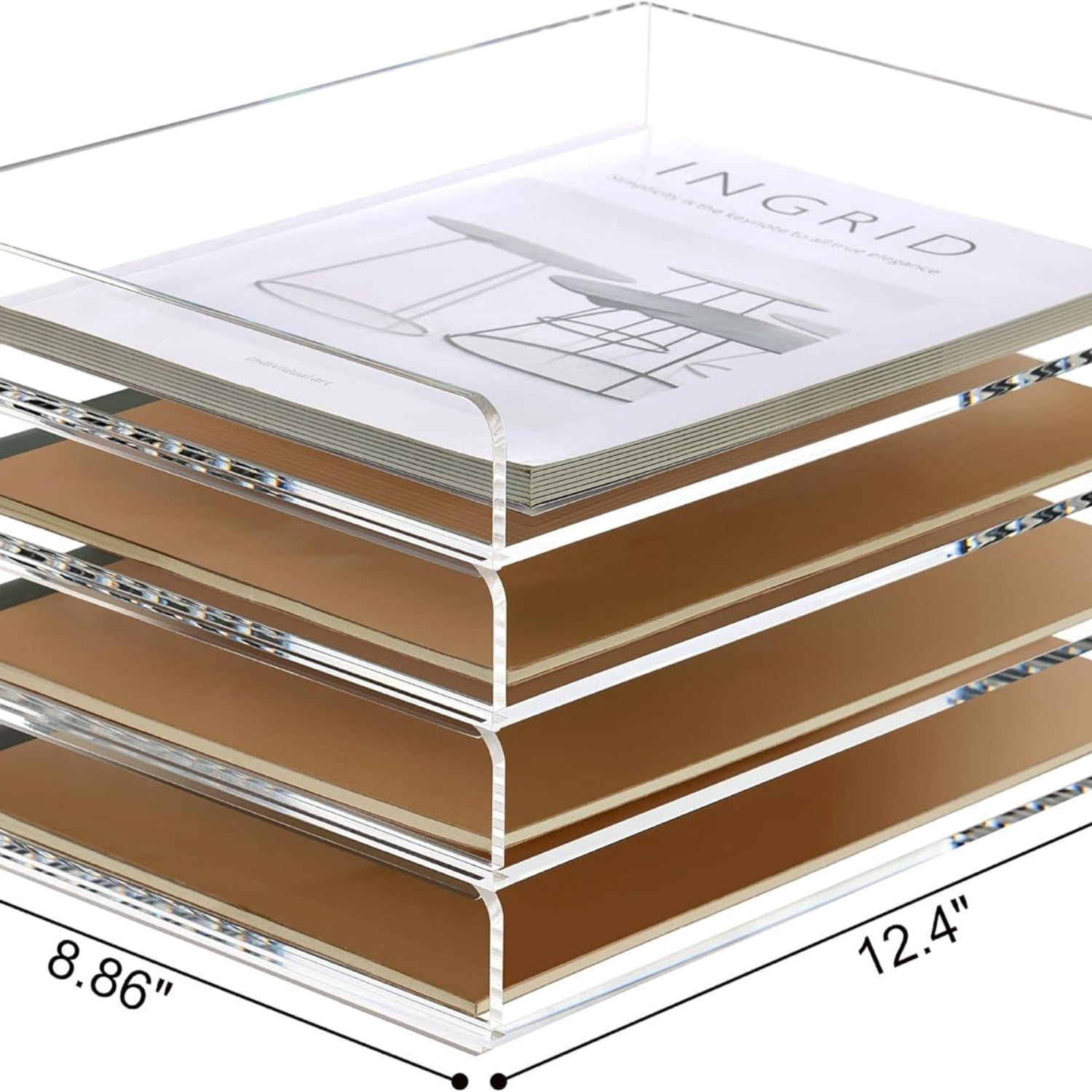 4 Tier Clear Desk Paper Letter Organizer Trays, A4 Stackable File Document Tray, Acrylic Desk Organizers and Accessories Sorter, Workspace Office Supplies Organizers,12.4inx8.86inx6.64in