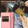 thumbnail image 5 of Wallet Case for iPhone X/XS Flip Case, Vintage PU Leather Zipper Pocket Kickstand Protective Shoulder Strap Lanyard Rugged Phone Cover with Card Holder for iPhone X/XS, Pink, 5 of 6