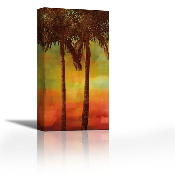 Sunset Palms II - Contemporary Fine Art Giclee on Canvas Gallery Wrap - wall décor - Art painting - 14 x 27 Inch - Ready to Hang