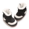 thumbnail image 3 of GYRATEDREAM Newborn Baby Boy Girl Cotton Booties Soft Sole Infant Stars Print Stay On Prewalker Slippers Winter Warm Toddler Cute Cozy Fleece Socks House Shoes Black for 0-18M, 3 of 8